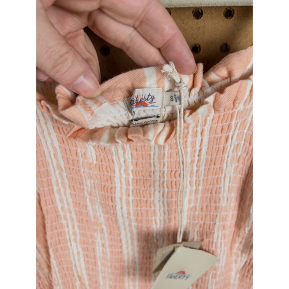 Faherty Peach Striped Smocked Organic Cotton Midi Dress Adjustable Straps Small - Picture 4 of 7